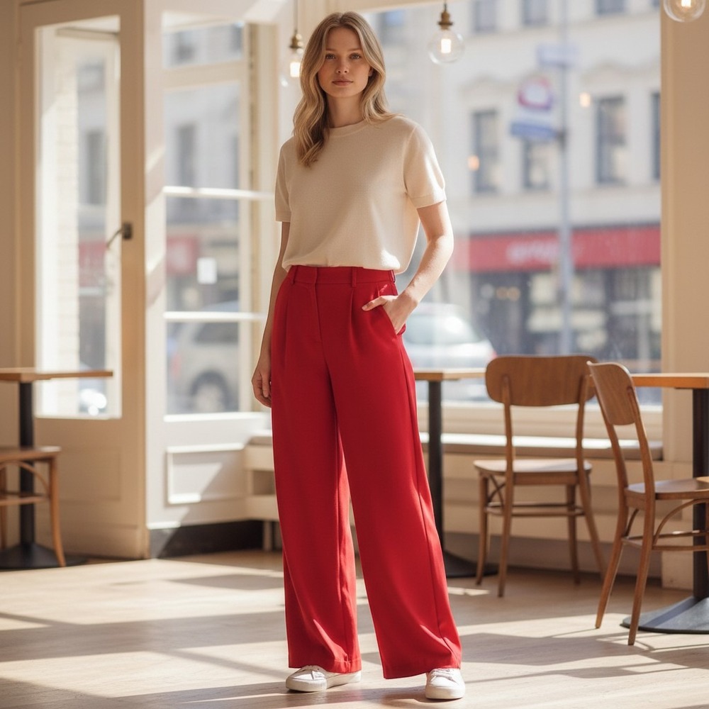 Mossimo Red Wide Leg Pants with Ankle Slit Womens Small High Rise Trousers